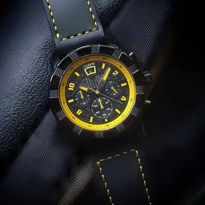 Horpa C1 Bumblebee - men's yellow chronograph watch with black leather strap